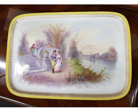 VICTORIAN HAND PAINTED PORCELAIN TRAY SIGNED R I P