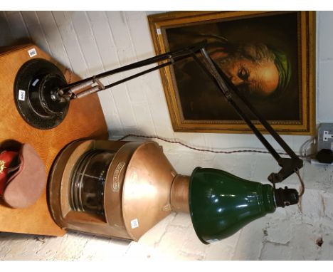LARGE 1930's INDUSTRIAL ANGEL POISE LAMP WITH GREEN ENAMEL SHADE