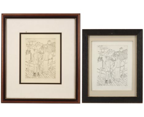 twice a 20th Cent. Edgar Tytgat plate signed etching ||TYTGAT EDGAR (1879 - 1957) tweemaal ets : "Twee heiligen"  -  19 x 14,