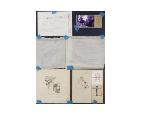 mixed media by Bob Van Reeth with collage amongst which a drawing by Hugo Claus ||VAN REETH BOB (° 1943) werk in gemengde tec
