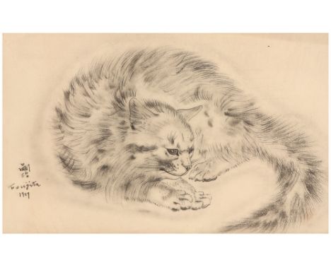 Foujita plate signed print dated 1929 ||FOUIJITA (1886 - 1968) print : "Liggende poes"  -  22 x 30,5 getekend en gedateerd 19