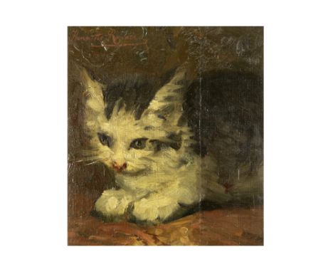Henriette Ronner signed oil on canvas (on panel) with a typical kitten  ||RONNER HENRIETTE (1821 - 1909) olieverfschilderij o