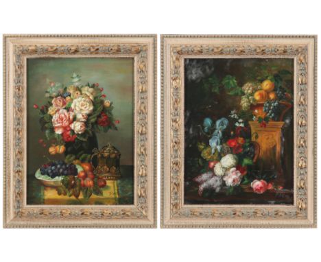 19/20th Cent. pendant of two oil on panel - signed P. Allen ||ALLEN P. pendant olieverfschilderijen op paneel : "Stilleven me