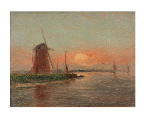 19th Cent. Belgian oil on panel - signed Romain Steppe  ||STEPPE ROMAIN (1859 - 1927) olieverfschilderij op paneel :  "Molen 