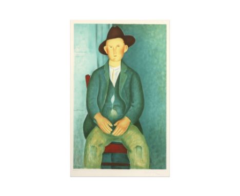 lithograph printed in colors after Amedeo Modigliani with a drystamp of the "Archives legales A. Modigiani - Jeanne Modiglian