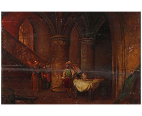 19th Cent. oil on panel - monogrammed HL and illegibly dated ||Negentiende eeuws olieverfschilderij op paneel : "Personages i