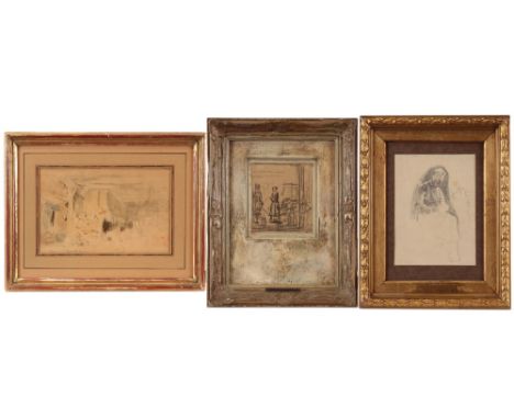 two drawings and a mixed media attributed to Henri De Braekeleer, one is signed ||DE BRAEKELEER HENRI (1840 - 1888) lot (3) m