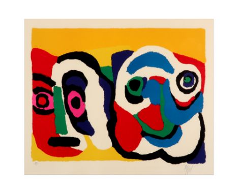Karel Appel signed lithograph printed in colors ||APPEL KAREL (1921 - 2006) kleurlitho n° 88/100 : "Twee gezichten"  -  60 x 