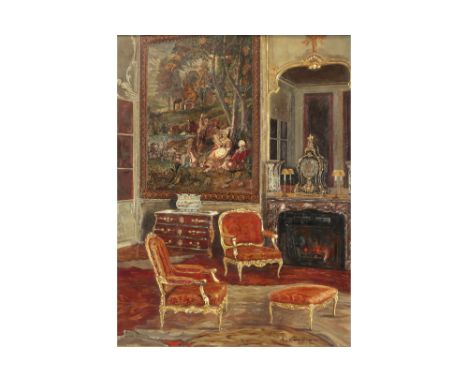 illegibly signed, 20th Cent. probably Belgian oil on panel ||Onleesbaar getekend olieverfschilderij op paneel : "Interieurzic