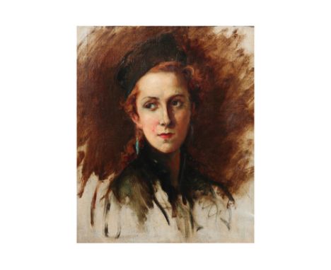 Fernand Toussaint "Ladies' portrait" oil on canvas with an annotation on the reverse on the chassis: "Lolette de Marmol - Bru