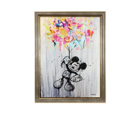 Pop-Art print on canvas "Flying graffiti Mickey" ||Pop-Art print op canvas : "Flying graffiti Mickey"  -  80 x 60 getekend in