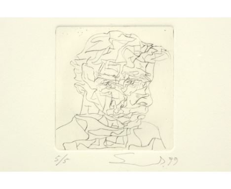 Sam Dillemans signed etching - dated (19)99 ||DILLEMANS SAM (° 1965) ets n° 5/5 : "Gezicht van een man"  -  8,5 x 8,5 geteken