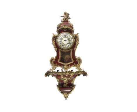 19th Cent. French Napoleon III clock with its console in 'Boulle' with Louis XV ornamentation in gilded bronze - with a "Mart