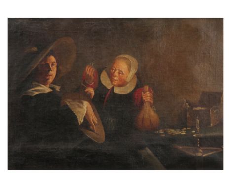 20th Cent. oil on canvas (on panel) with a 17th Cent. style theme ||Olieverfschilderij op doek (gemaroufleerd op paneel) met 