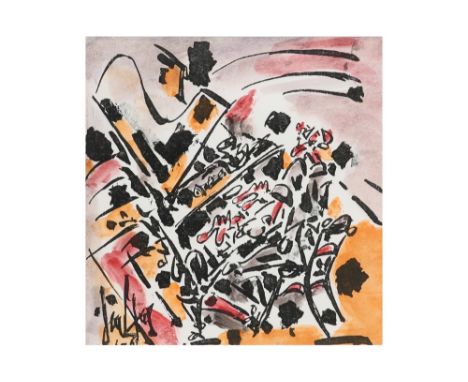 Paul Gen plate signed with watercolours enhanced print ||GEN PAUL (1895 - 1975) met waterverf opgehoogde print : "Le pianiste