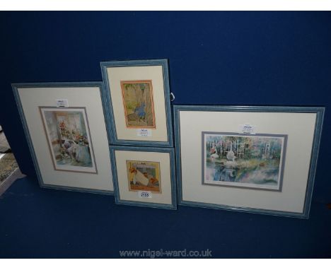 Two Prints of rabbits and two more prints 'The Rag Tag Gaggle' and 'Afternoon Tea'