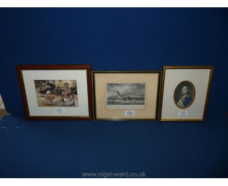 Three Prints including one in the style of Baxter, a Greyhound and an engraving of Herne bay.