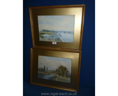 A pair of Watercolours of a riverside walk and estuary scene by M. Lucas.