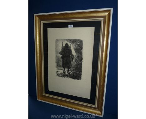 Theophile Steinlen original chalk Lithograph depicting French soldier, military countries, France, soldier standing with rifl