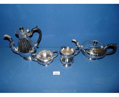 A four piece EP fluted Tea service including milk jug, sugar basin, squat-form teapot and coffee pot, stamped Marlboro plate,