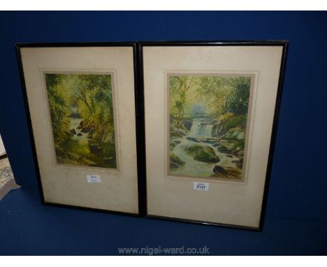 A pair of J.E. Hennah prints framed and mounted, titled "Glen Lyn Falls, Lynmouth" and "The falls at Bettws-y-coed".