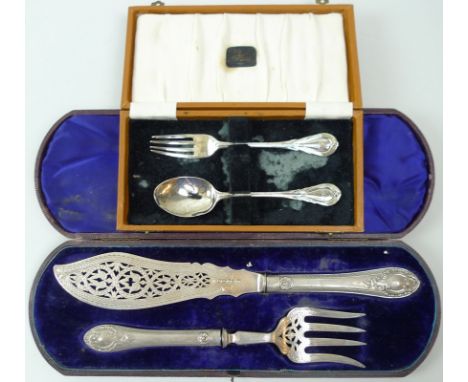 A set of silver fish servers, with pierced and engraved decoration and shell embossed handles, Martin, Hall & Co (Richard Mar