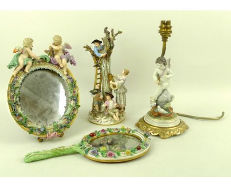 A Sampson porcelain figure group of children picking apples, with underglaze blue Meissen crossed swords mark to the base, 27