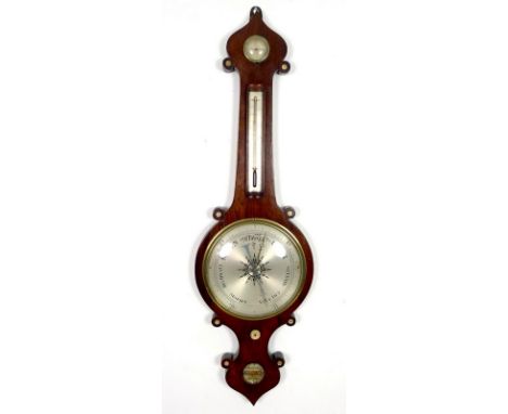 A 19th century rosewood wheel barometer, circa 1860, with thermometer, hygrometer and level, the silvered dial signed 'Fagiol
