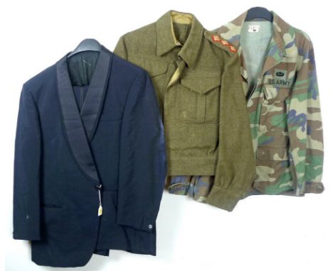 A group of eleven dinner jackets and trousers, together with an army jacket, a camouflage jacket and a suit jacket. (14)