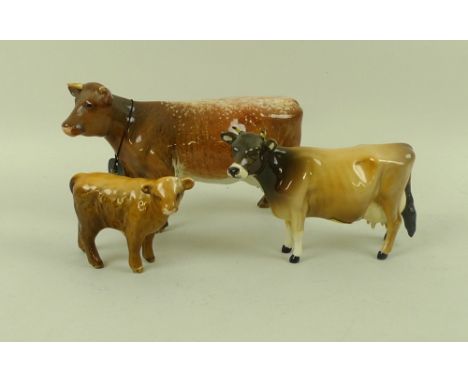 A Beswick ceramic model of a short-horned dairy cow, 'Wild Eyes', No. 1510, a/f back leg broken and repaired, together with a