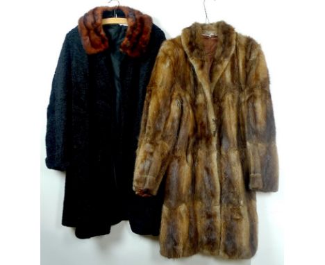 A 1960's mink coat and a 1950's Astrakhan coat with a chestnut ermine collar, Brophil model. (2)