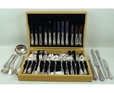 A modern silver plated canteen of Viners cutlery, in a later oak veneered fitted canteen case by John Lewis, comprising twelv