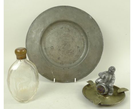 An early 20th century silver plated and cast metal ashtray for A.O.F.B. (Ancient Order of Froth Blowers), 13 by 8cm, together