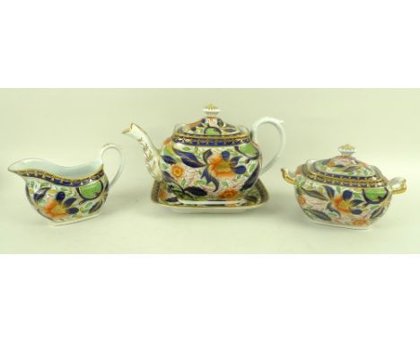 A Staffordshire part tea and coffee service in the Imari style, 19th century, pattern number 1295, decorated with flowers and