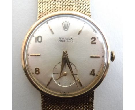 A Rolex Precision gentleman's wristwatch, late 1960's, with 9ct gold case and clasp, manual wind, the oyster face with subsid