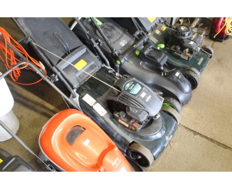 A Hayter Spirit 41 petrol rotary garden lawnmower with rear roller and Briggs & Stratton engine