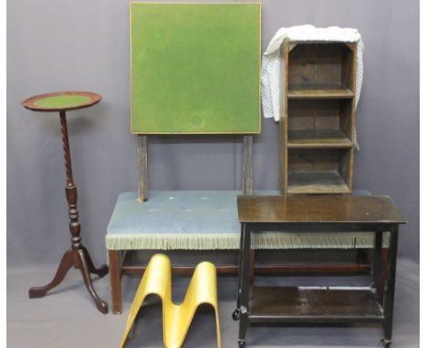 VINTAGE &amp; LATER FURNITURE PARCEL, 6 ITEMS including a long upholstered foot stool, small oak book rack, baize top folding