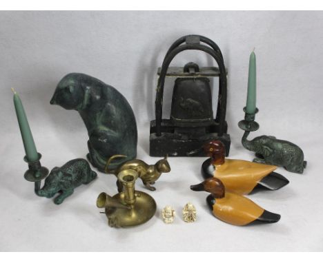 JAPANESE STYLE NETSUKE, bronze and brass effect animals, carved wooden birds and other collectables