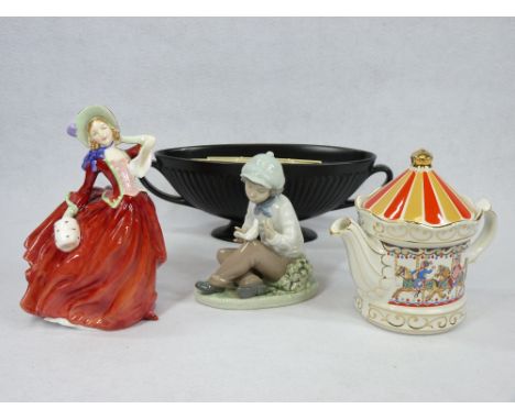 MIXED COLLECTABLE POTTERY &amp; PORCELAIN to include Doulton lady figurine 'Autumn Breezes' HN1934, NAO figurine of a young b