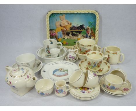 CHILDREN'S NURSERY TEAWARE, Wedgwood Beatrix Potter and a Royal Cauldon Corona teaset with teapot