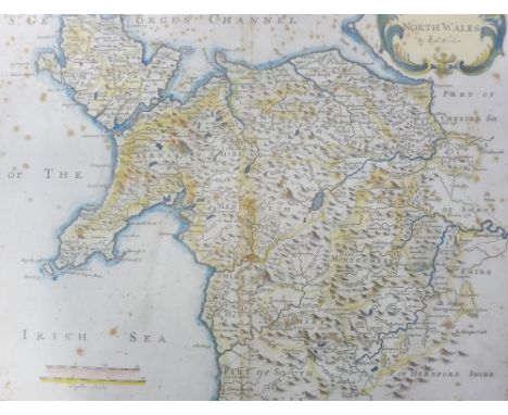 ROBERT MORDEN tinted map of North Wales, gilt framed print of the William Fawcett (1828) traditionally P &amp; Os first ship 