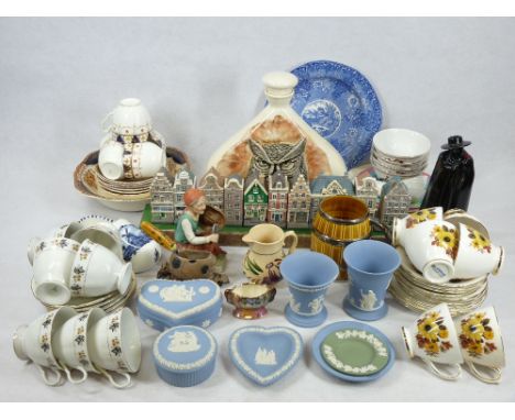 MIXED TEAWARE, DECORATIVE POTTERY &amp; PORCELAIN, ETC - to include Wedgwood Jasperware, Victorian and later teaware, an embo