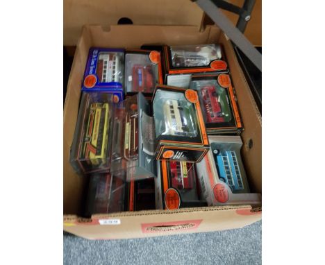 LARGE BOX LOT OF MODEL CARS, BUSES, TRUCKS ETC 