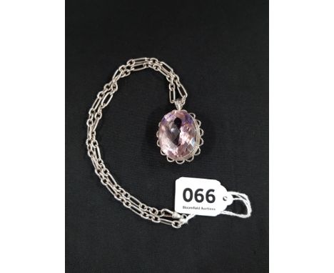 HEAVY SILVER AMETHYST PENDANT ON SILVER CHAIN