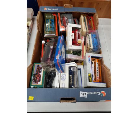BOX LOT OF MODEL CARS &amp; BUSES ETC