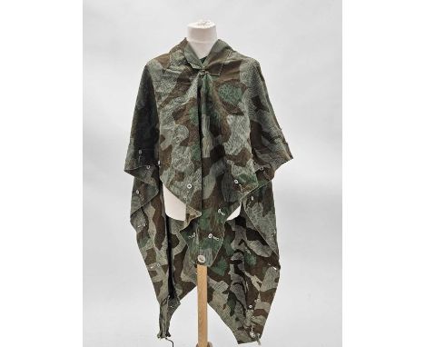 A Second World War German Army camoflauge zeltbahn or shelter quarter, splinter pattern, for use as a rain cape or with three