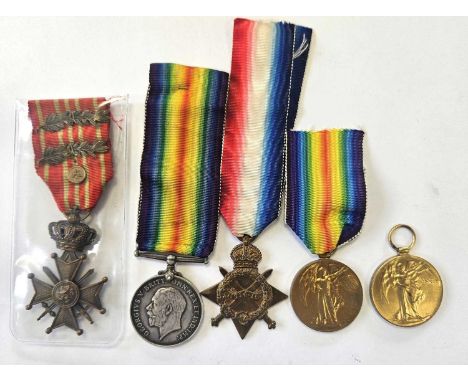 A small group of First World medals comprising Victory medal to "J. 75619 E.E VEAL ORD. R.N."; Victory medal to "ASST. ENG. F