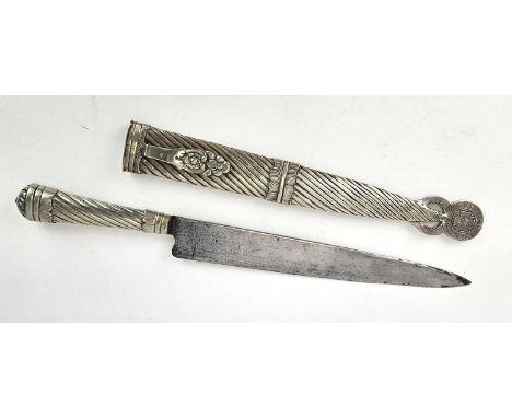 An Argentinian 'Gaucho' knife in scabbard, stamped 800Please note that the buyer must be over the age of 18 and provide ID up