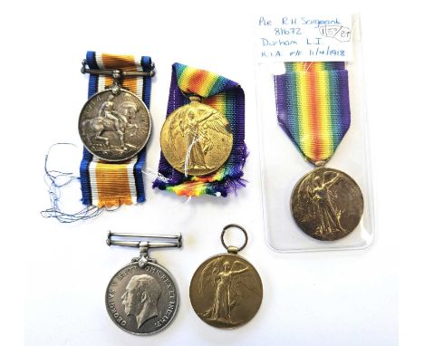 First World War. Two pairs of British War Medal and Victory medal to "G-57833 A.E. PEARCE MIDD'X REGT" (no ribbons) and "3539