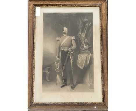 A portrait of Rowland Viscount Hill, circa 1854-1876mixed method mezzotint, seen standing full length with a sabre hooked ove